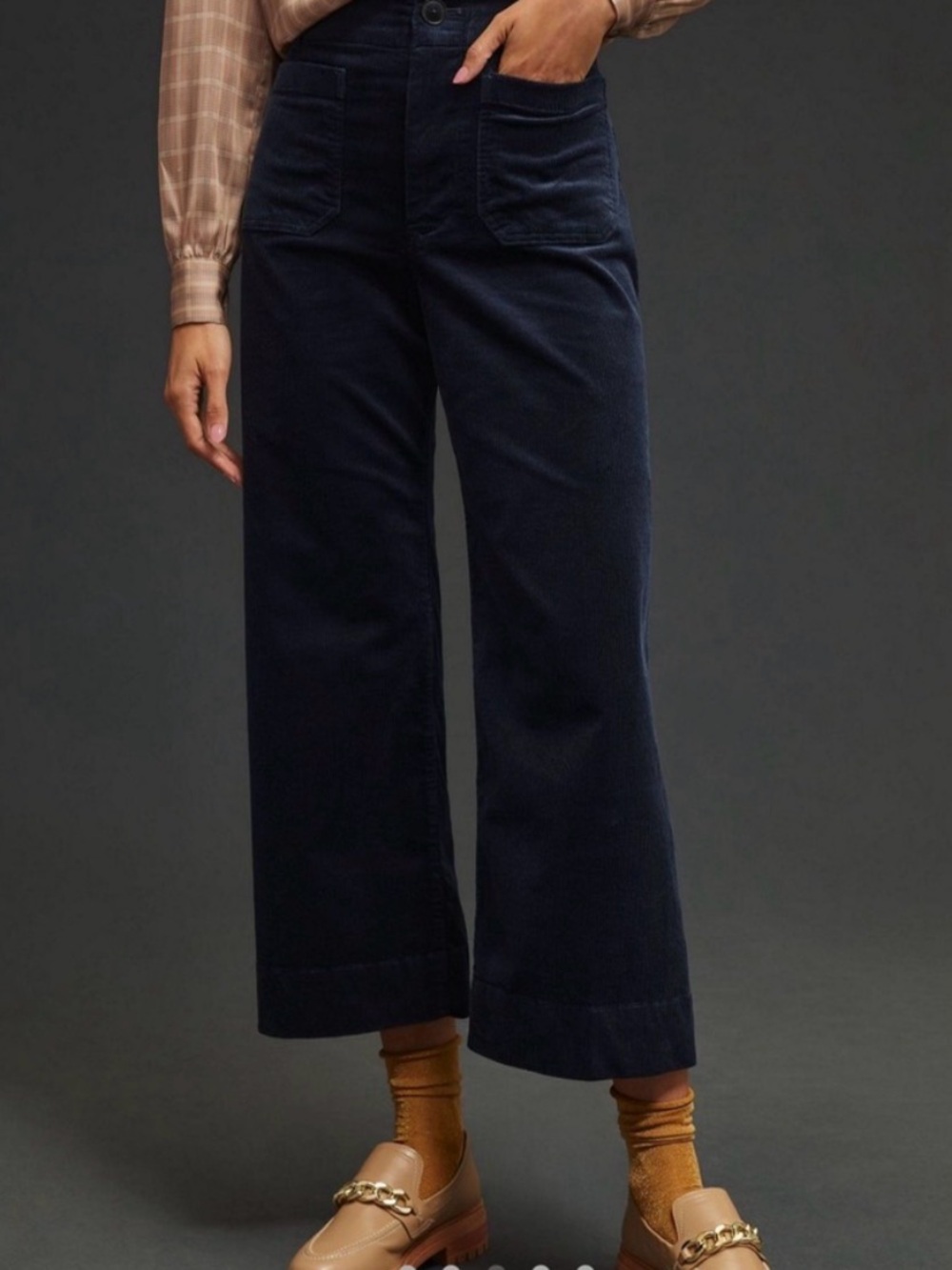 The Colette Cropped Wide-Leg Trousers by Maeve: Corduroy Edition Navy 31